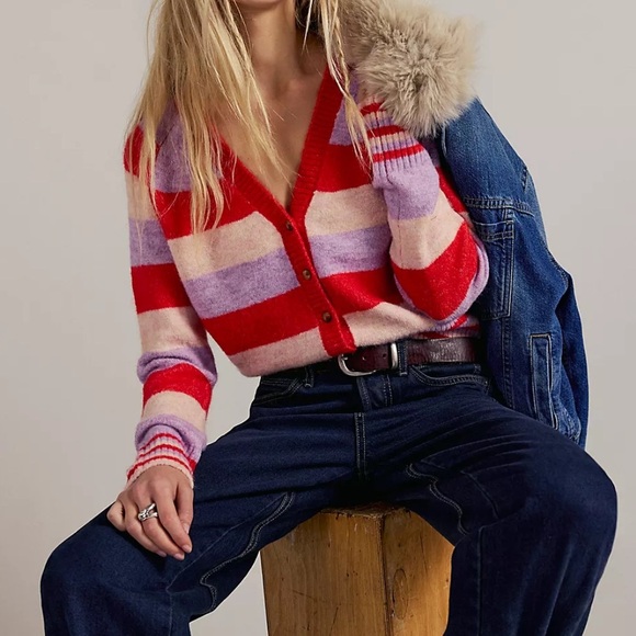 NWT Free People School Girl SoftSpun Striped Cardi Size XL - Picture 2 of 14